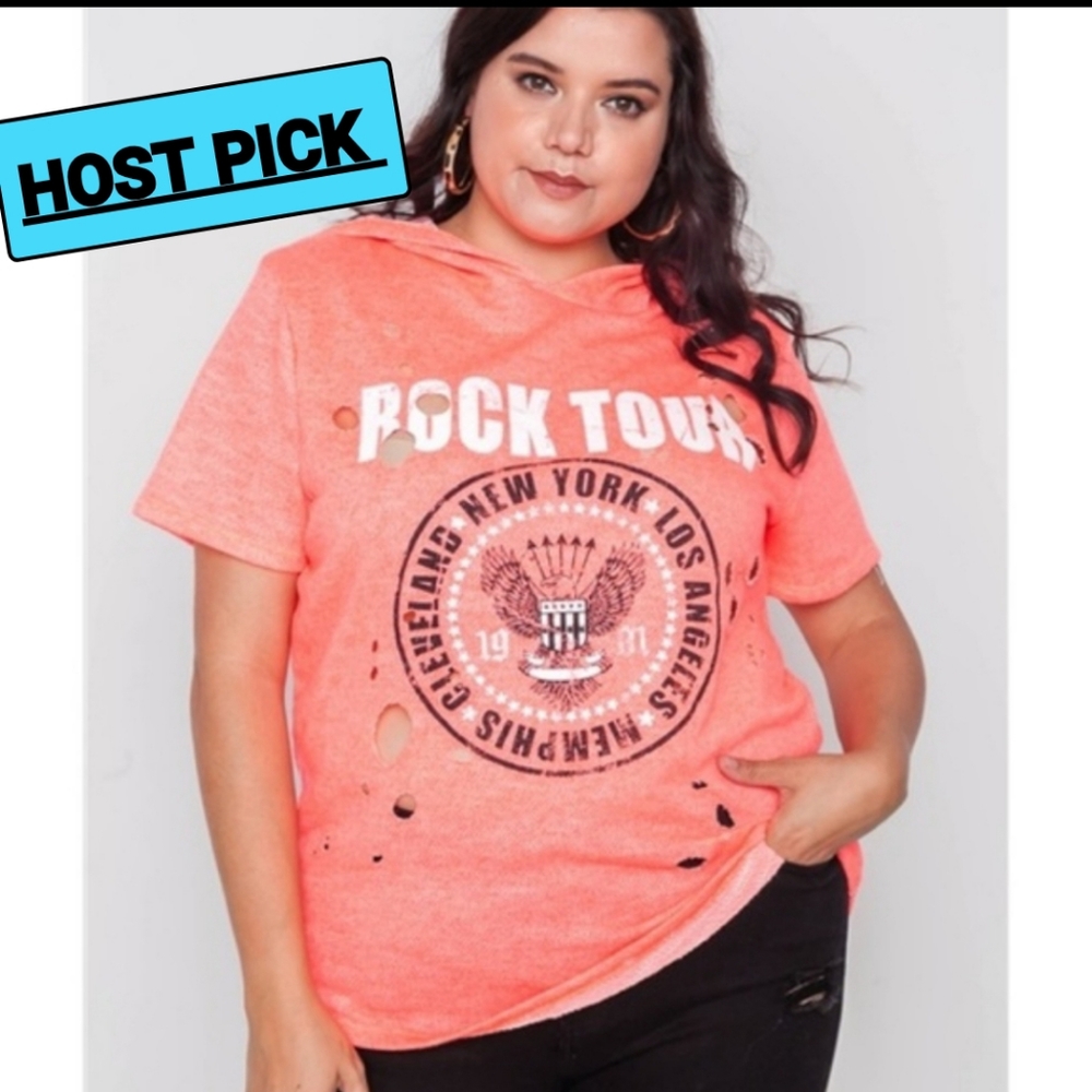 HOST PICK Coral Distressed Hoodie Tee 3X
